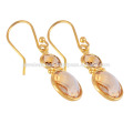 Rare Citrine Quartz Dangle Drop 925 Sterling Silver Gold Plated Earrings